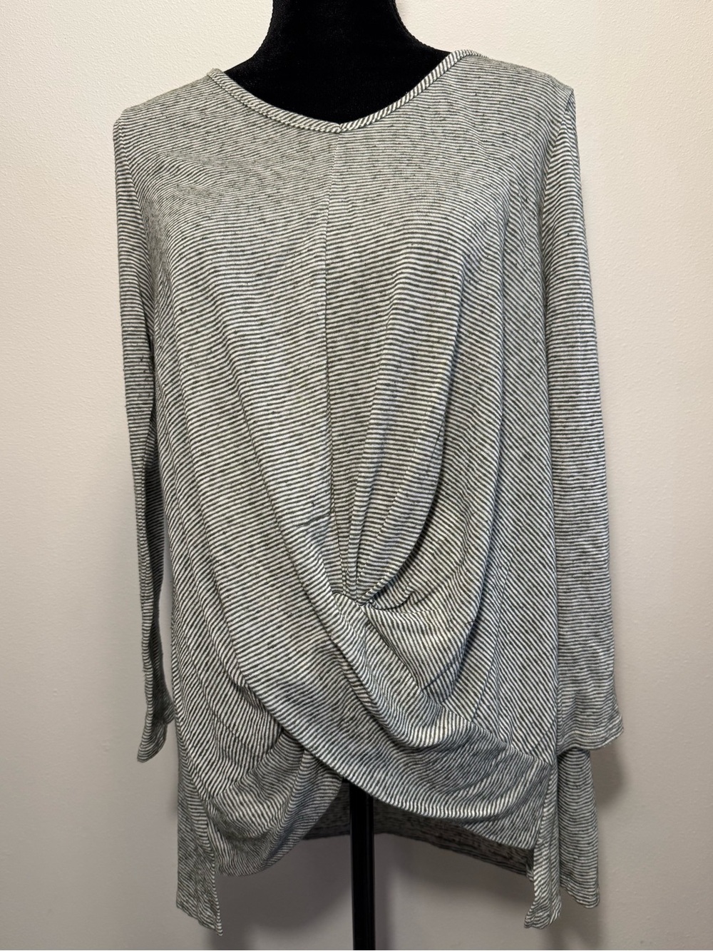 On The Road Gray Striped Twist-Front Long Sleeve Top